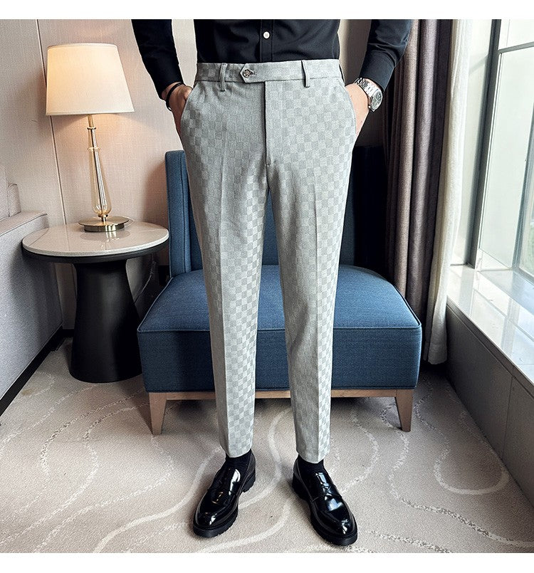 New Men Casual Plaid Suit Pants Fashion Men's Slim Fit Business Social Dress Pants Formal Wedding Social Party Male Trousers