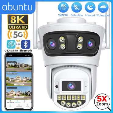 15MP 8K HD Wifi Surveillance Camera Outdoor Three Lens Three Screens Security IP Camera Human Detection 5G Wifi Camera O-KAM PRO