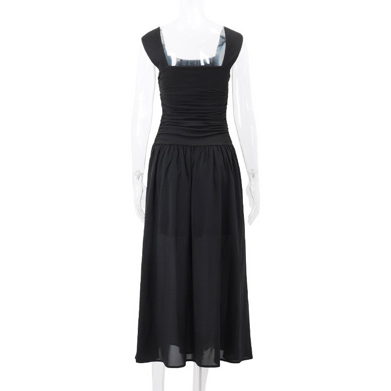 WhereMery Elegant Slip Long Dresses Sexy Women Ruched Bodycon Solid Maxi Dress S