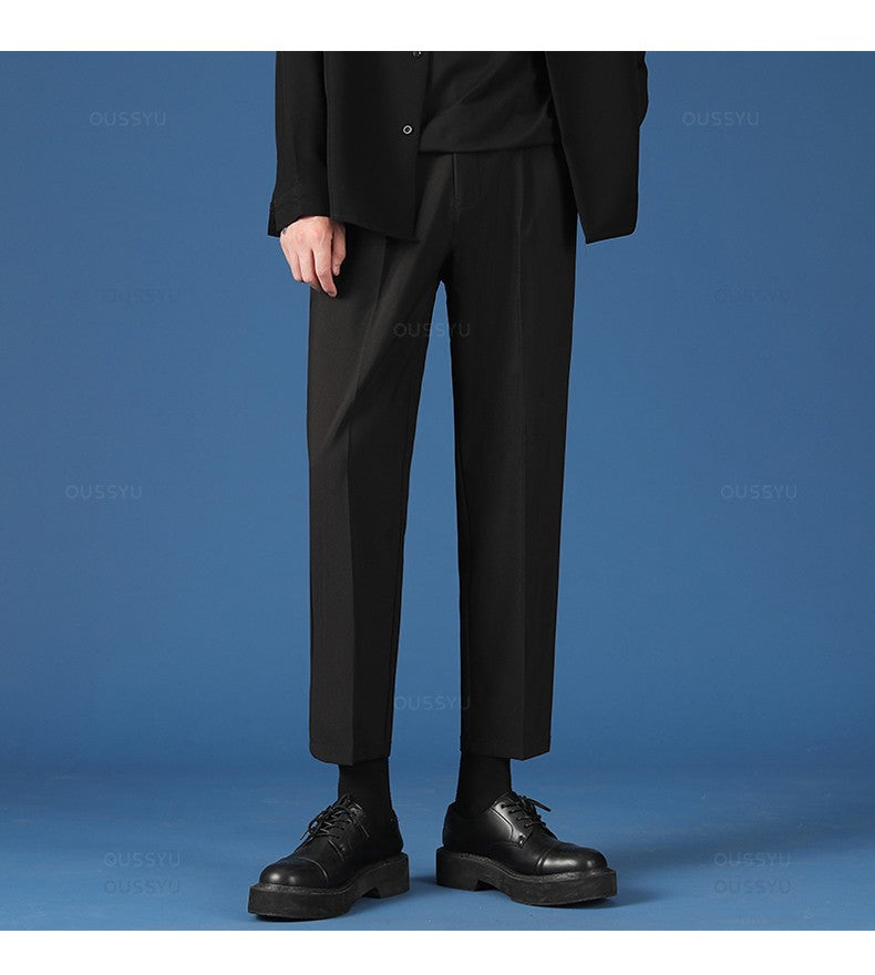 Spring Summer New Smooth Pendulous Suit Pants Men Business Long Trousers Korean Formal Ankle Length Pant Male Plus Size 40