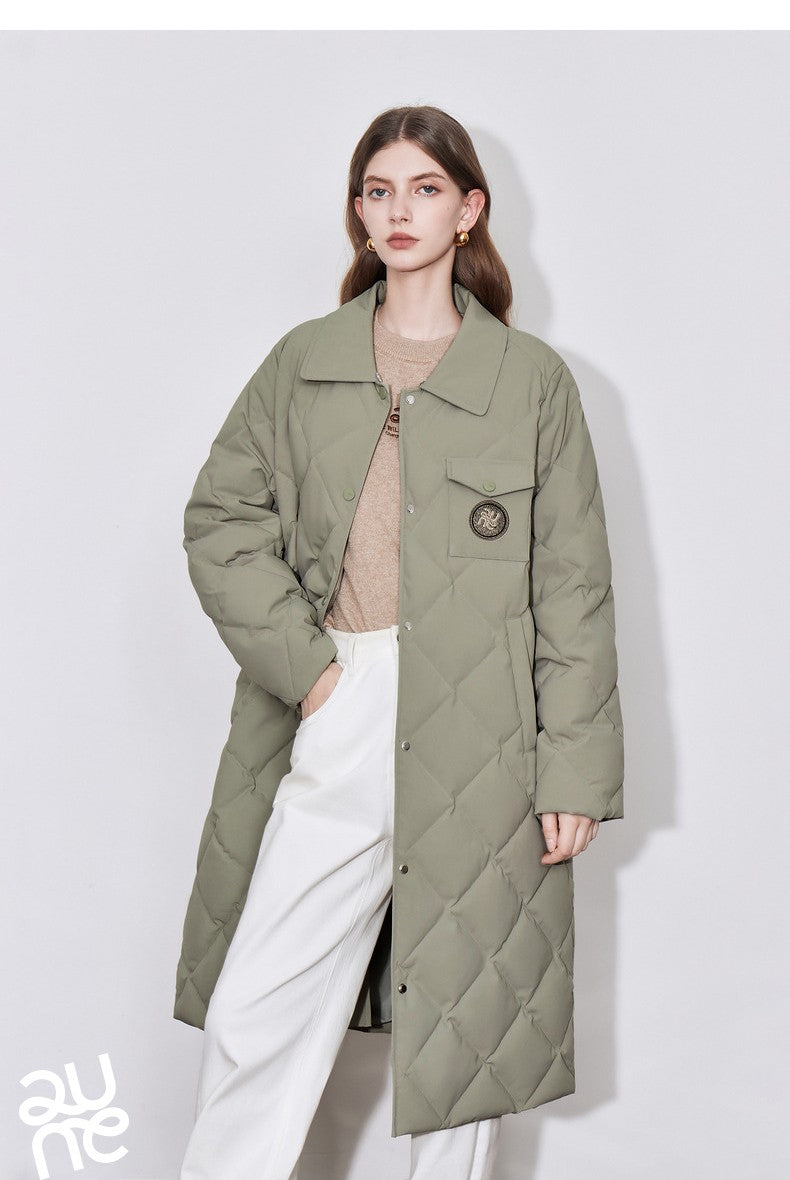 TOYOUTH Womens Down Coat 2024 Winter New Fur Collar Single Breasted Button Medium Thick Long Coat