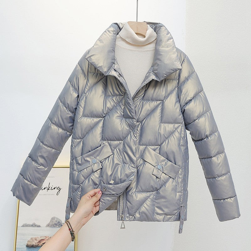 Women Jacket Winter Parkas Female 2023 New Glossy Down Cotton Jackets Stand Collar Casual Warm Parka Short Coat Female Outwear