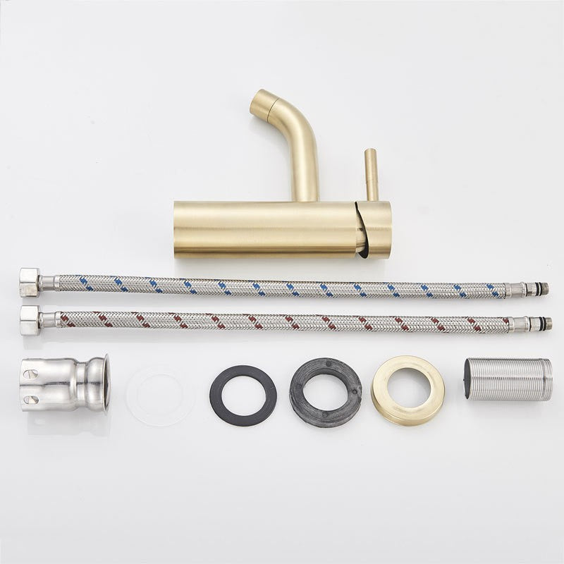 Bathroom Faucet Solid Brass Bathroom Basin Faucet Cold And Hot Water Mixer Sink Tap Single Handle Deck Mounted Brushed Gold Tap