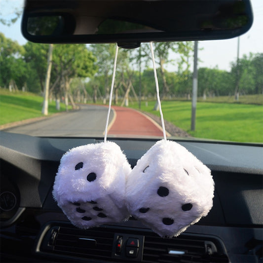 2pcs New Car View Mirror Hanging Pendant Couple Fuzzy Plush Dice Cartoon Home Decor Ornament Car Dice Interior Hanging Charm