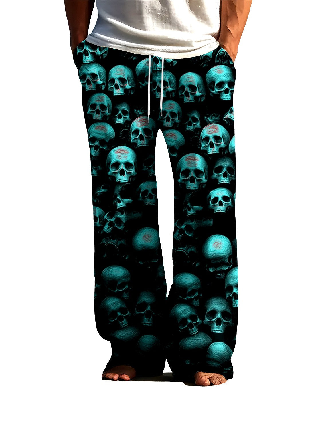 Bold Men's Skull 3D Printed Sleeper Pants Ice Silk Air Conditioning Home Skin friendly Sleeper Pants Can Be Wearing Externally