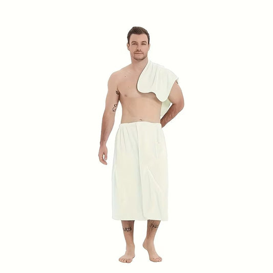 2 Pcs Men's Quick-Dry Coral Fleece Bathrobe Set - Adjustable Waistband with Pockets, Premium SPA Bath Essentials