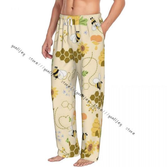 Sweet Honey Cute Bees Hive Flower Mens Pajamas Pyjamas Pants Lounge Pants Sleep Bottoms