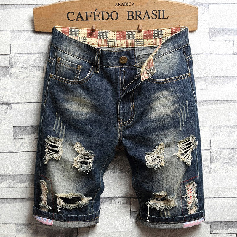 High Quality Men's Summer Holes Denim Shorts Jeans Men Straight Retro Shorts Jeans Men Knee Length Cowboy Jeans Shorts Size 40
