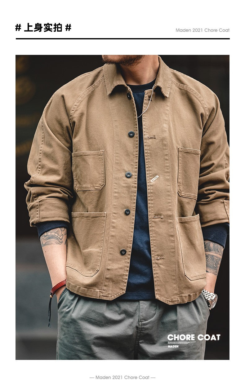 Maden Amekaji Jacket Men's American Casual Vintage 4 Pockets Jackets Outdoor Cotton Lapel Coats Uncle Fu Retro Fashion Outwear