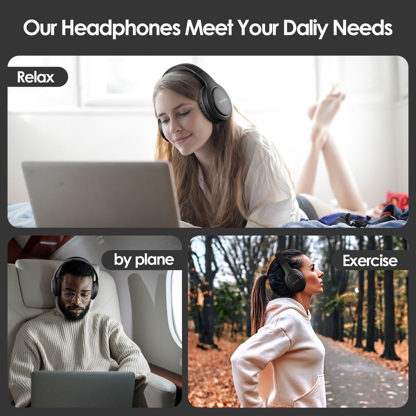 Siindoo Wireless Bluetooth Headphones JH-919 Foldable Stereo Earphones Super Bass Noise Canceling Mic Headset For TV PC Black