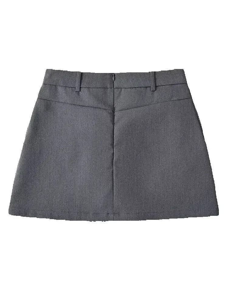 Mooyufon Women Fashion Solid Back Zipper A-Line Mini Skirt Vintage High Waist Fe