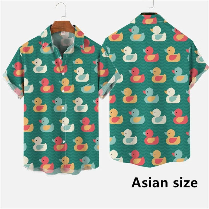 Hawaiian Men Shirts  3D Print Cartoon Cute Duck Printing Short Sleeve Shirt Hip Hop Summer Button Shirts For Men