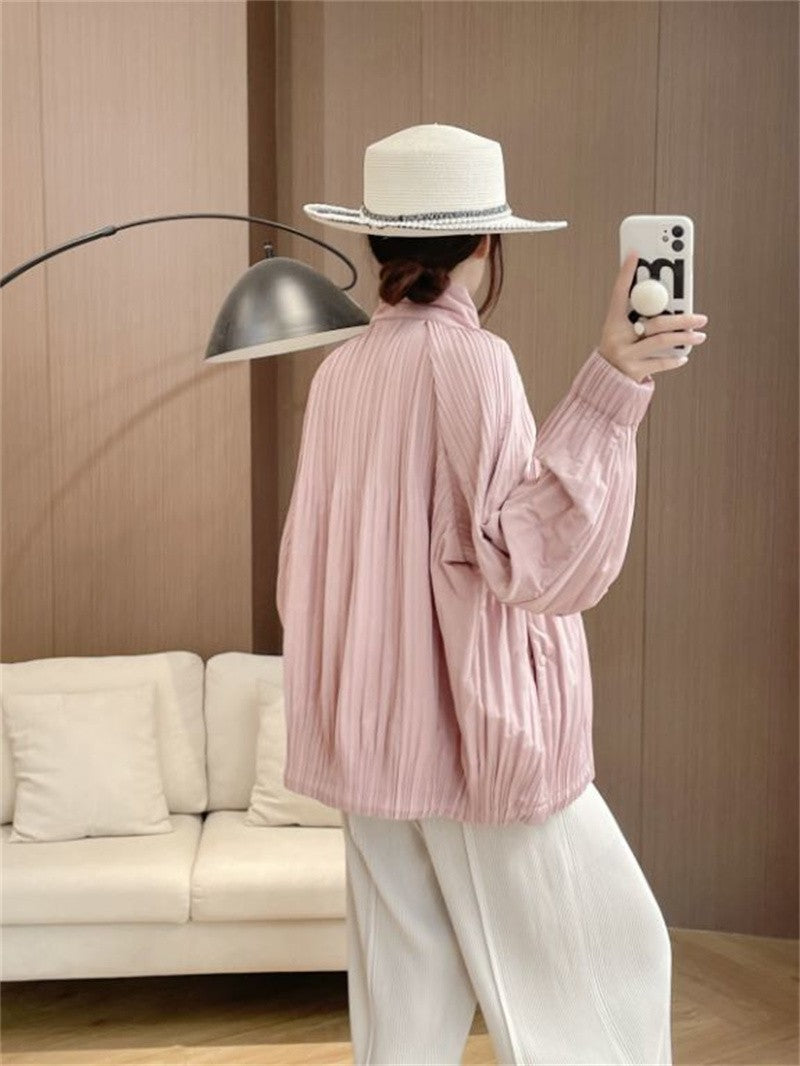Miyake Wind Pleated Fashion High-end Fashion Commuter Women's Long-sleeved Short Wind-resistant Warm Coat Cotton-Padded Clothes