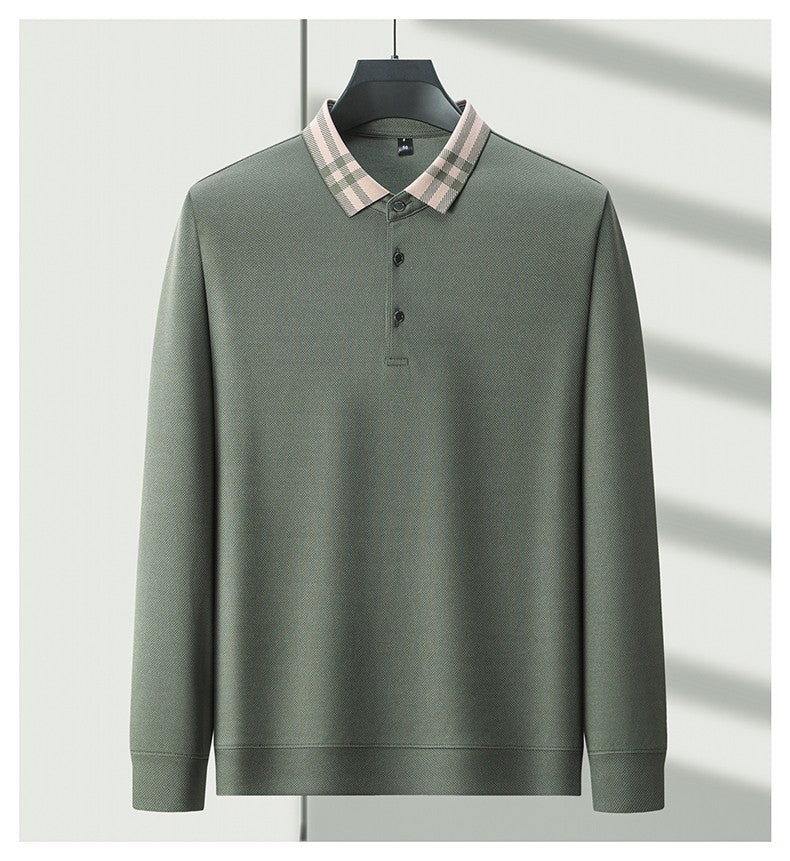 Light luxury brand polo shirt long sleeved spring and autumn new style comfortable and breathable casual striped lapel T-shirt