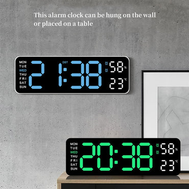 LED Electronic Alarm Clock 9-inch Wall Clock USB Powered Temperature and Humidity Display Auto-dimming Desktop Clock