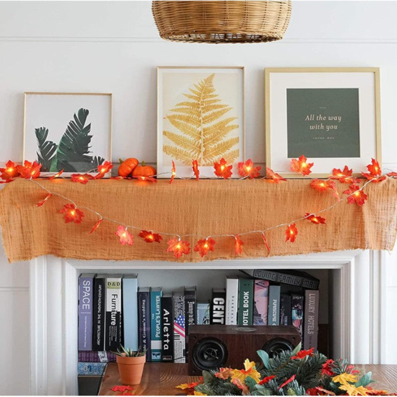 Fall Thanksgiving Artificial Maple Leaf Leaves 10/20LED Light String Garland Home Party DIY Halloween Christmas Decoration 2025