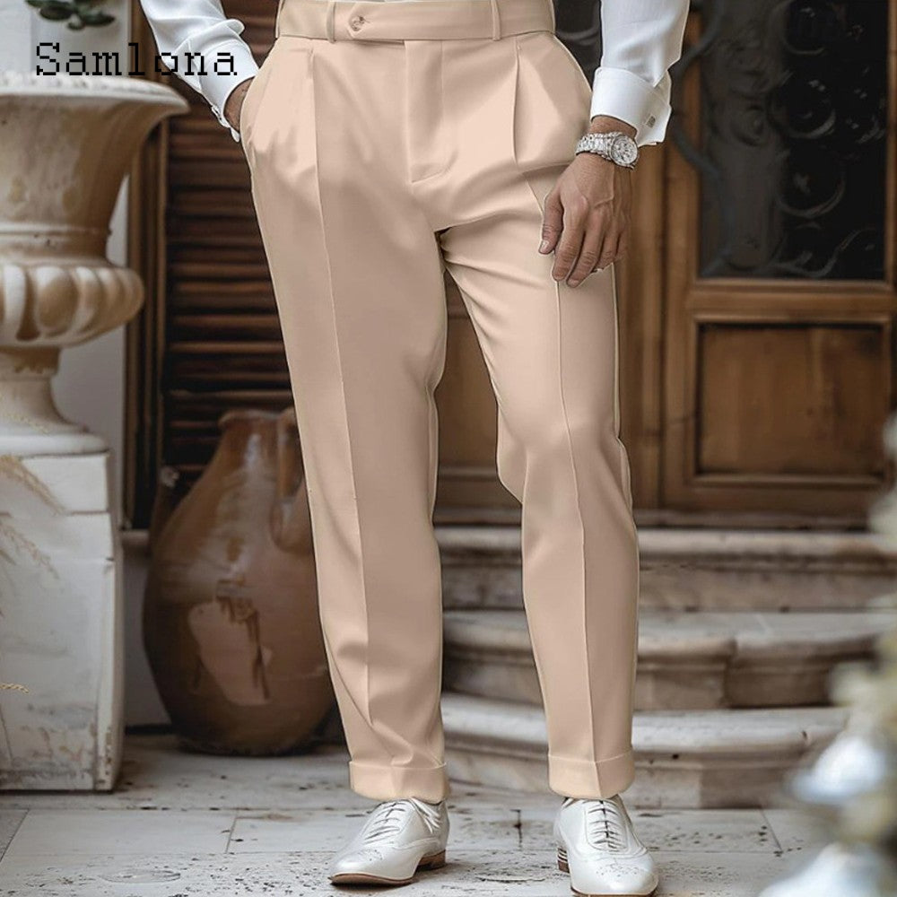 2025 Plus Size Mens Elegant Fashion Naples Suit Pants White Soft Pocket Trouser Men's Luxury Formal Straight Suits Pants New