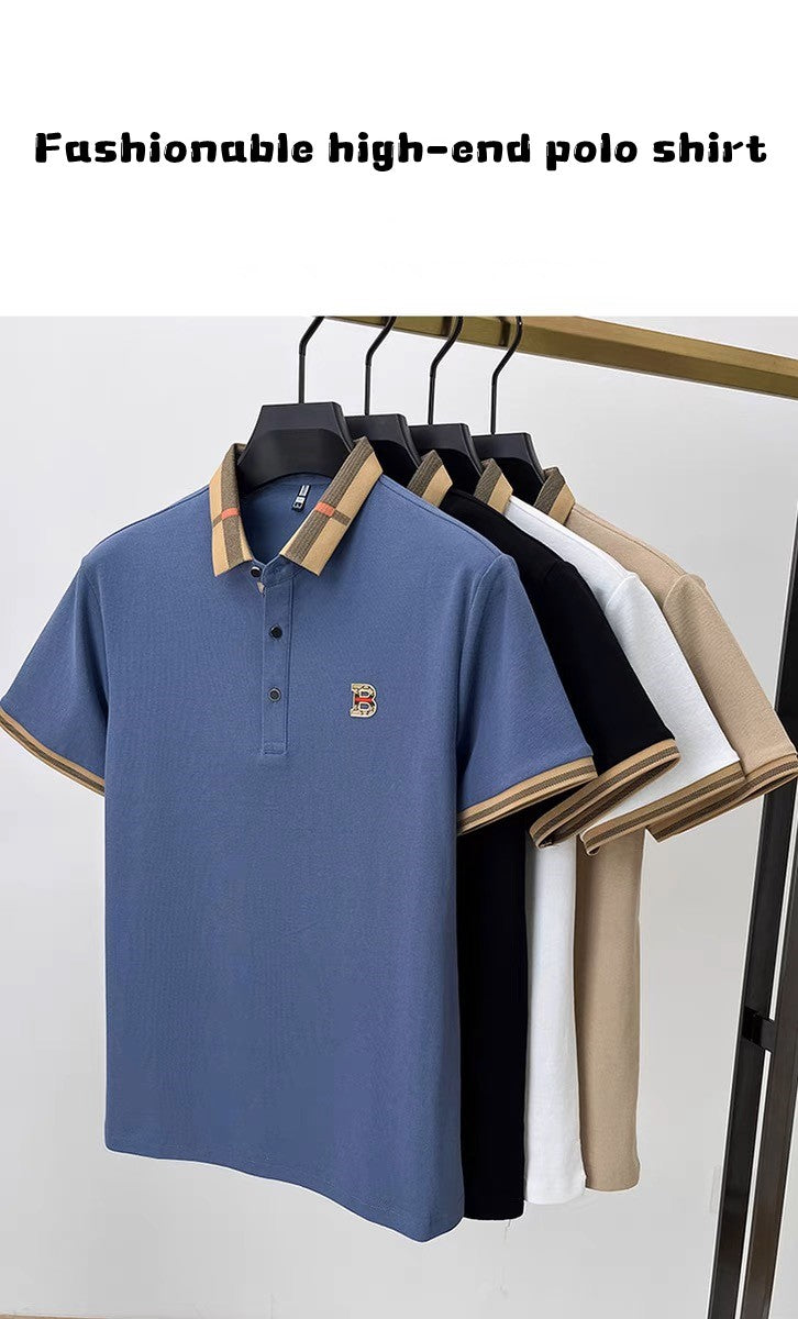 High end brand embroidered men's short sleeved pocket design polo shirt, summer new cool and breathable cotton casual T-shirt