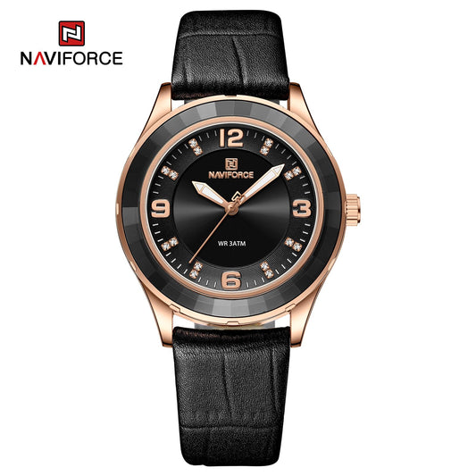 Naviforce 5040 Original New Woman Black Leather Classic Watch Ladies Girls Wristwatch Elegant Quartz Women's Watches