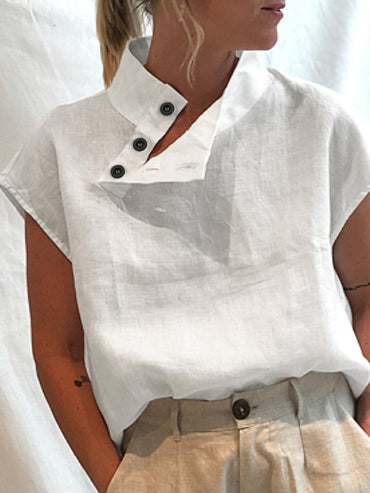 ZANZEA Fashion Women Blouses 2024 Summer Cotton Linen Blusas Mujer Stylish White Shirt Elegant Short Sleeve Tunics Lightweight