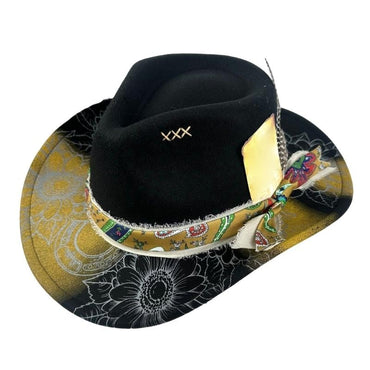 P9FE Chapéu de Cowboy Estilo Ocidental de Feltro com Laço e Detalhes para Eventos ao Ar Livre Uso Casual