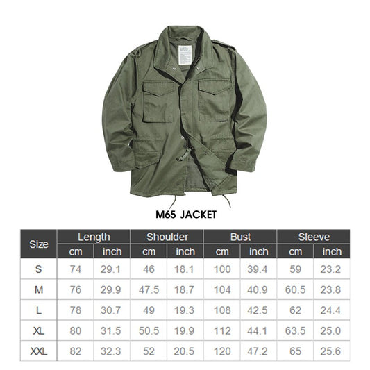 Maden Military M65 Field Jackets For Men's Green Vintage Army Jacket Casual Windbreaker Solid Lapel Collar with Pockets Overcoat