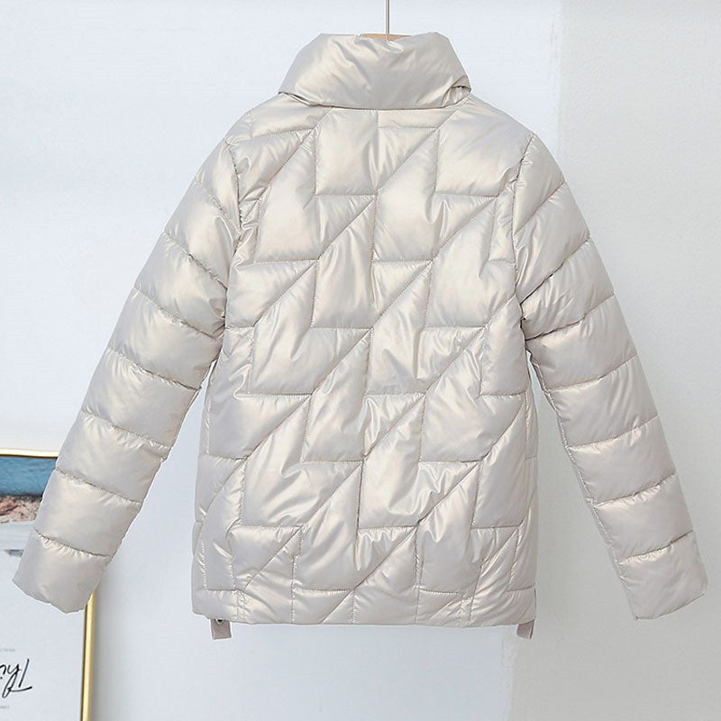 Women Jacket Winter Parkas Female 2023 New Glossy Down Cotton Jackets Stand Collar Casual Warm Parka Short Coat Female Outwear
