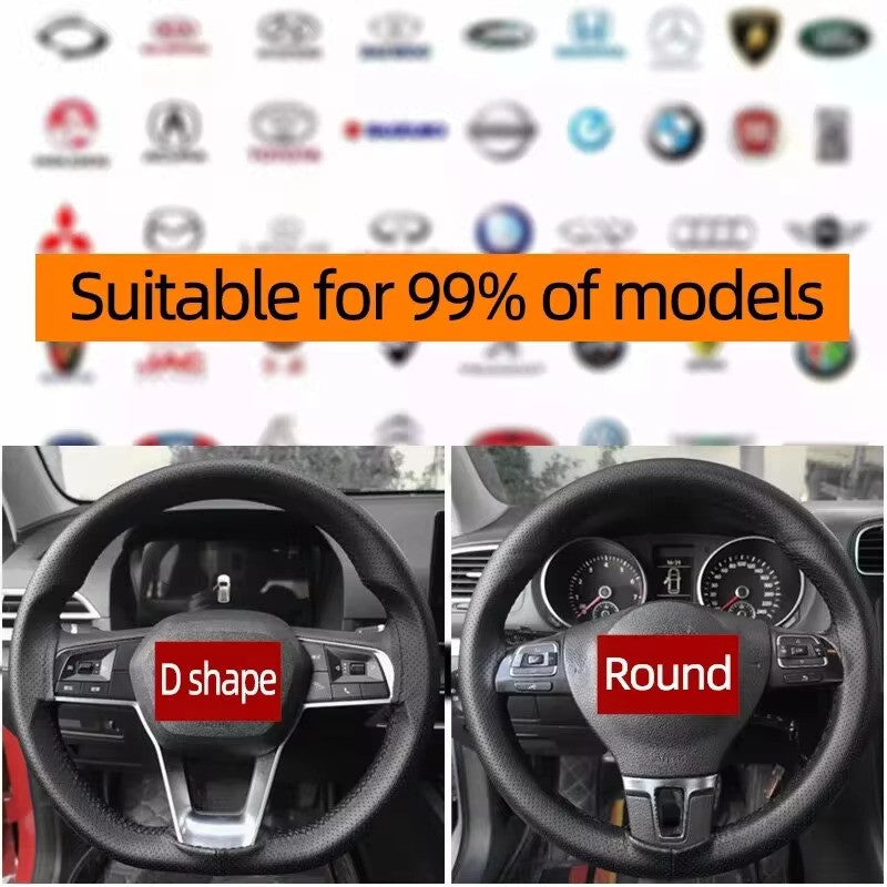 Universal Leather car steering wheel stitched on cover to fit 38cm 14 "DIY sewn breathable and non-slip black