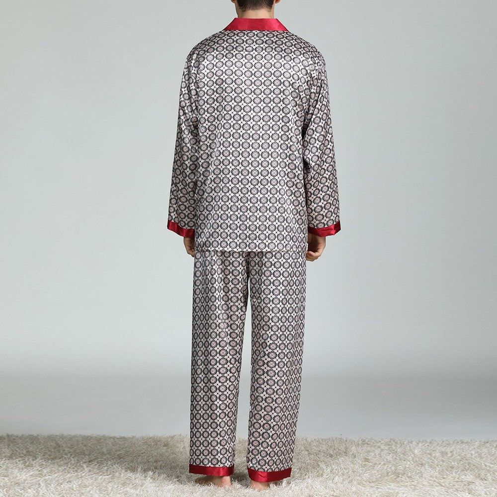 Mens Satin Silk Pajama Sets Sleepwear Casual Nightgown Loose Loungewear Pajamas Pijamas Autumn New Print Nightwear Homewear