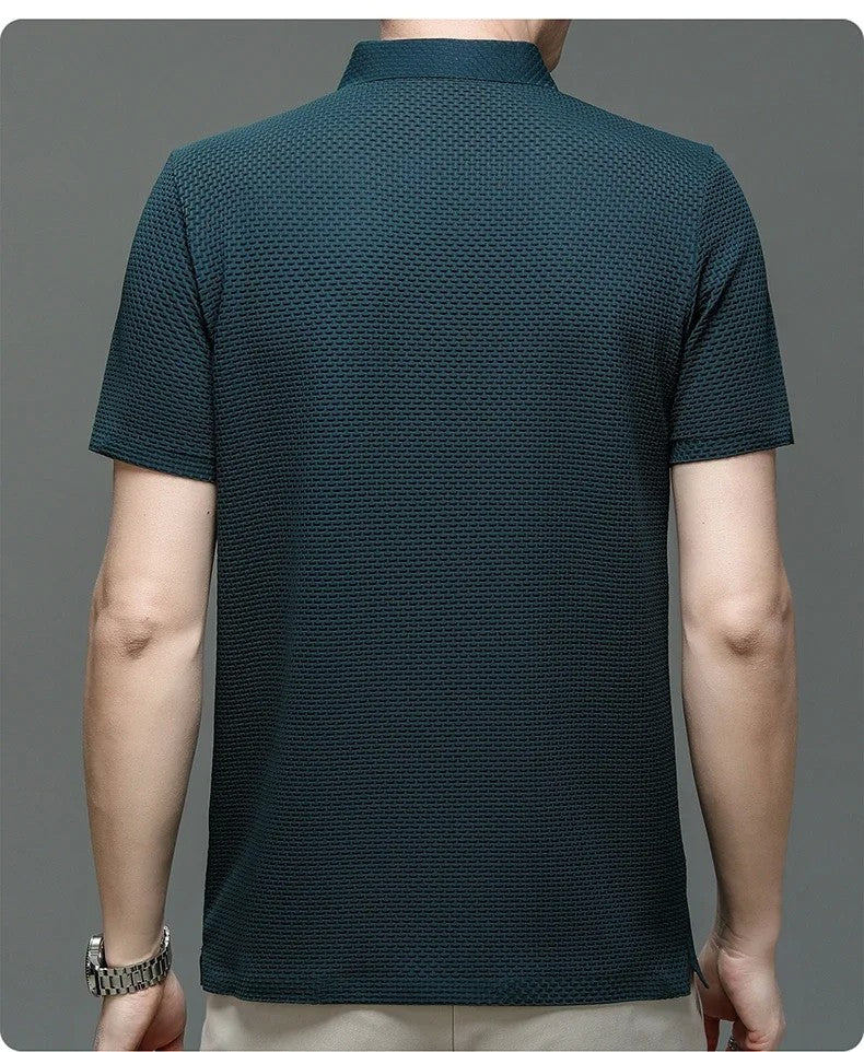 Summer New Men's Lop-up Hollow Short-sleeved Polo Tee Shirt Ice Silk Breathable Business Fashion T-Shirt Male Brand Clothes
