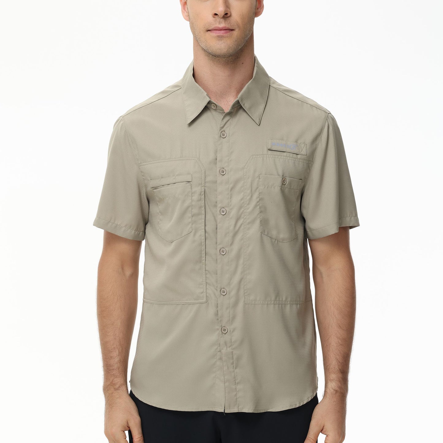 Summer Men's UPF 50+ Fishing Shirts, Casual Breathable Short Sleeve Cargo Fishing Shirt, Button Down Tactical Shirts Blouse