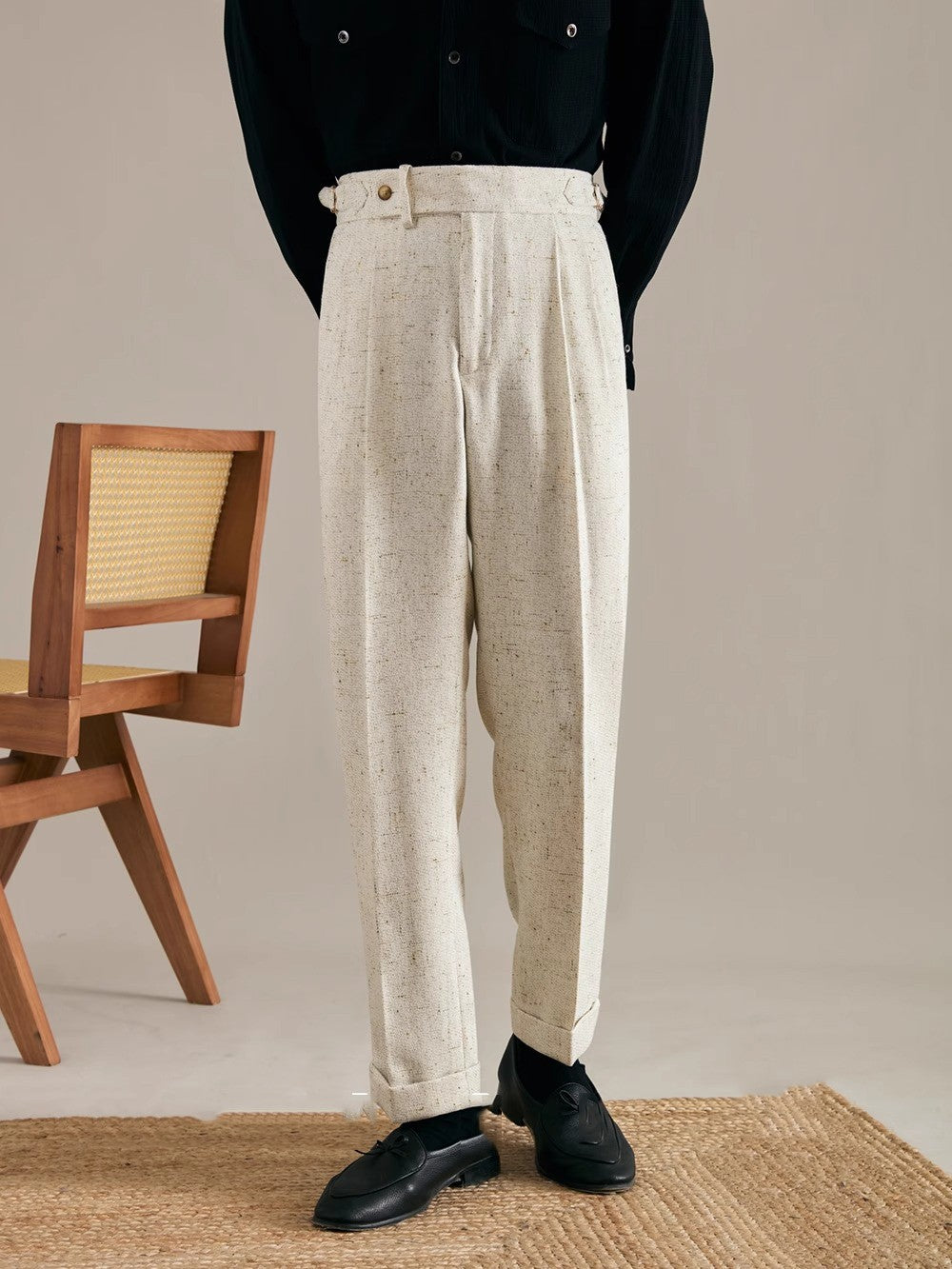 Imitation Linen British Style Naples Pants For Men Spring Summer Business Casual High Waist Straight Senior Suit Trousers Male