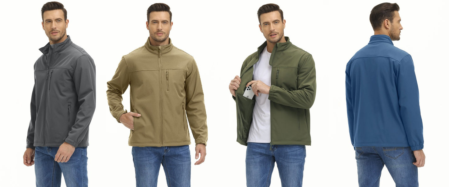 TACVASEN Waterproof Softshell Jackets Mens Winter Fleece Lined Work Jackets Zipper Pocket Outdoor Jacket Male Windbreaker