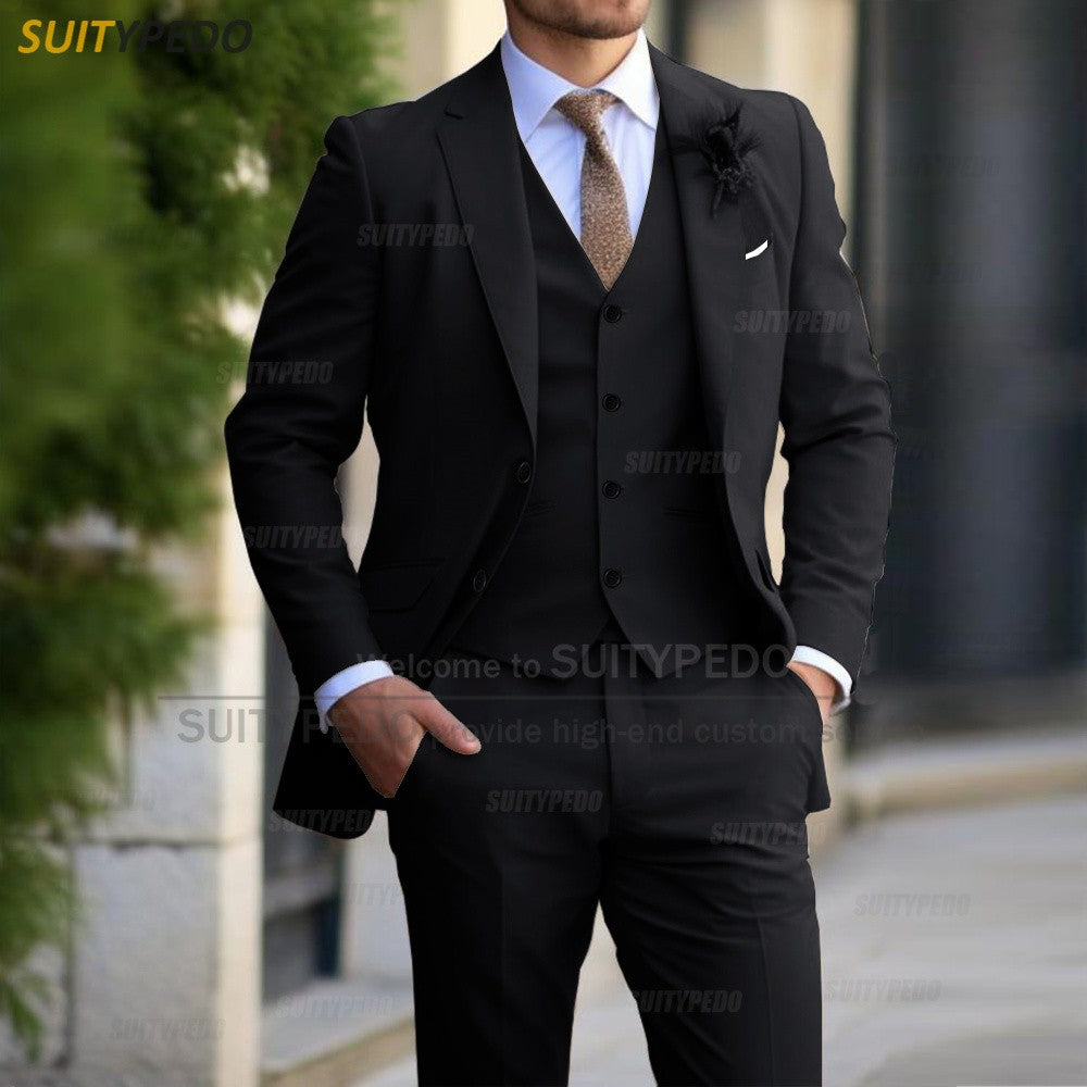 Formal Banquet Business Suit Sets For Men Wedding Party Grooms Elegant Outfits Fashion Prom Slim Fit Blazer Vest Pants 3 Pieces