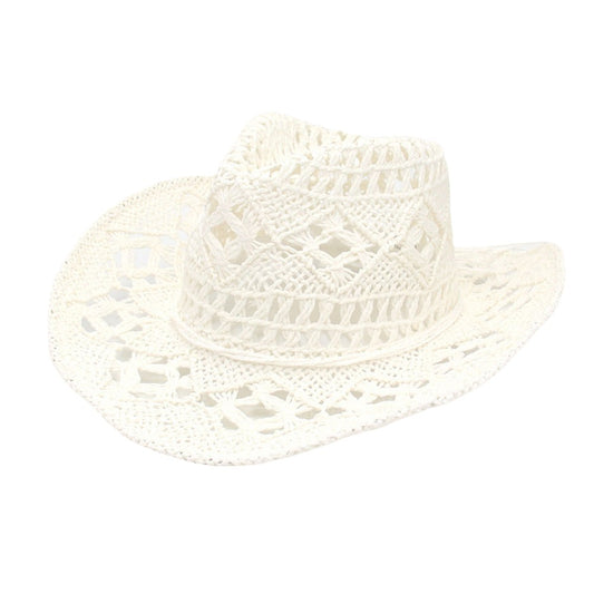 Summer Bohemian Shell Straw Hat Beach Women Men Cowboy Hats Foldable Hollow Out Straw Wide Brim Sun Hat Holiday Cap