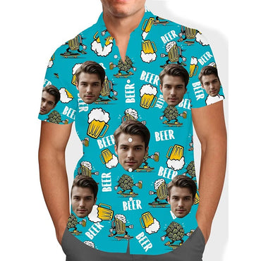 Hip Hop Beer Party Personality Custom Photo Shirt Unisex Leisure Funny Banana Pepper Pattern Hawaiian Shirts Humour Gift Shirt