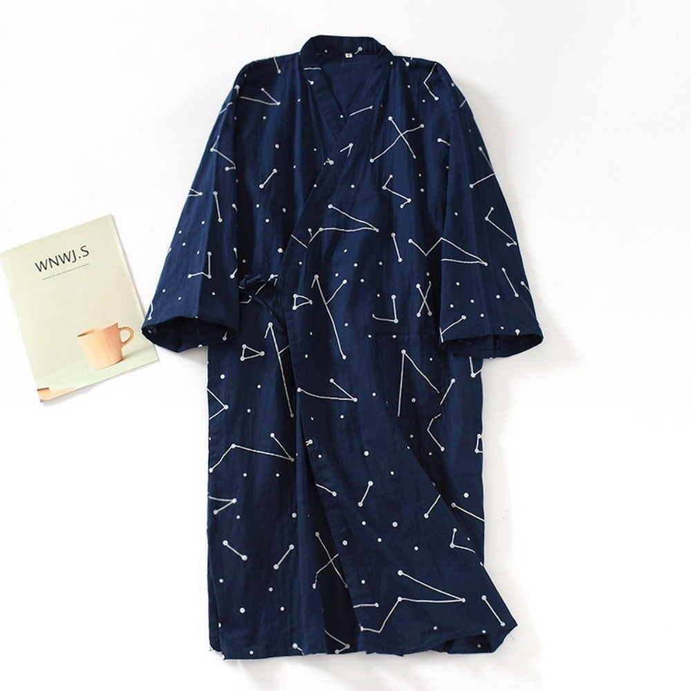 Bath Robe V-Neck Men's Kimono Bathrobe Long Sleeve Loose Japanese-Style Yukata C