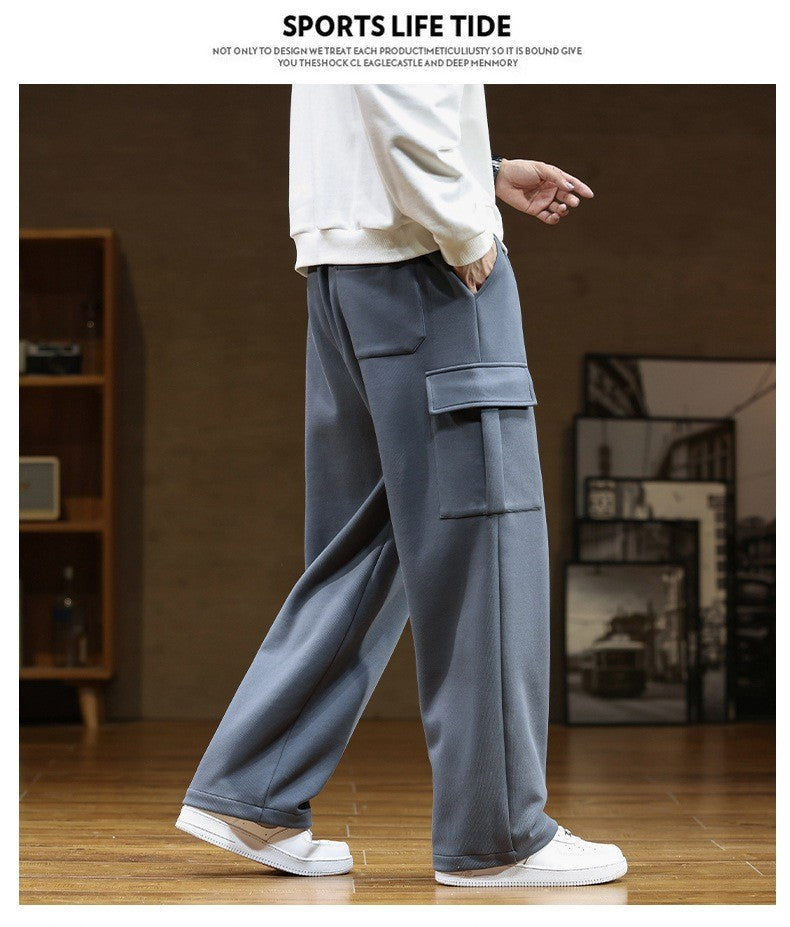 2024 New in Wide Leg Pants Men Autumn Straight Elastic Waist Baggy Cargo Trouser Male Relaxed Streetwear Sweatpant Plus Size Big