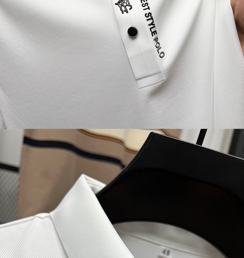 High End Brand New Summer Solid Color Silk Cotton High-quality Short Sleeved Polo Men's Fashionable Business Seamless Casual Top