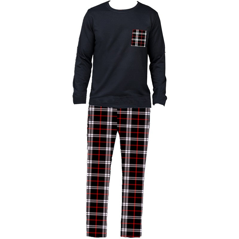 Two piece sets men's pajamas autumn and winter long sleeved pants checkered sleepwear set