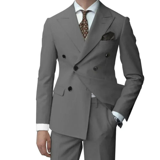 Red Double Breasted Men's Suits Four-buttons 2 Piece Set Blazer Pant Custom Made Wedding Tuxedos Male Prom Party Suits