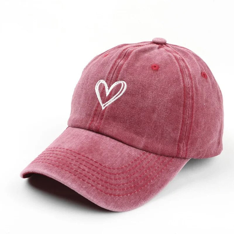 Versatile Peach Heart Embroidery Washed Old Spring And Summer Baseball Hat Women's Thin Couple Soft Top Cap Men's Tide