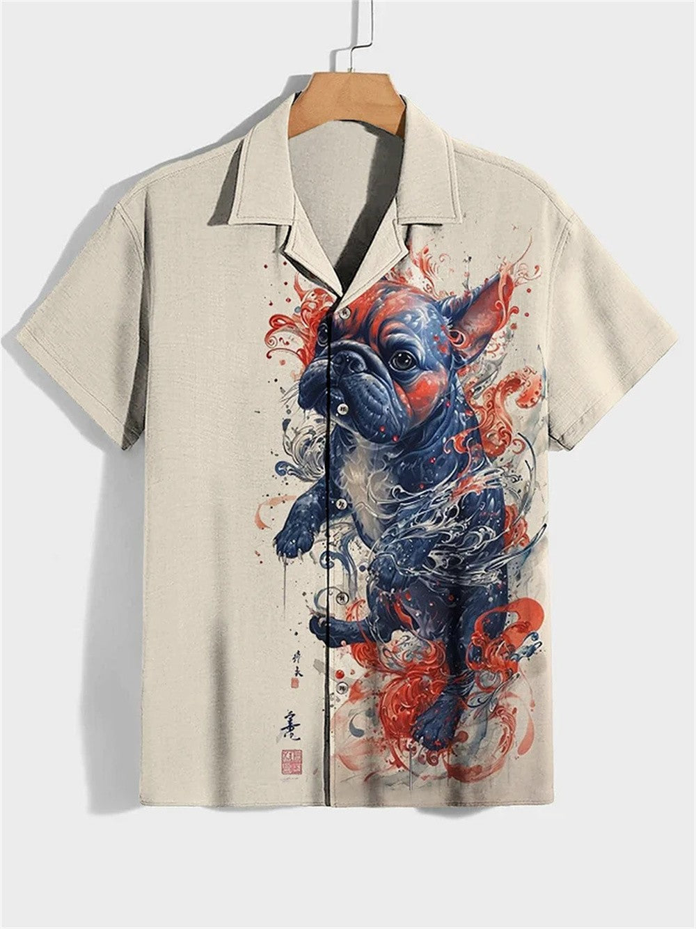 Silk print high-quality retro novel trendy men's casual social solid color Hawaiian shirt new style