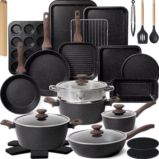 Pots and Pans Set Non Stick 31 Piece Kitchen Nonstick Cooking Cookware Sets with Grill Pan Saucepan Baking Sheet Utensil