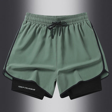 Men's two-piece sports shorts quick drying running fitness gym sports basketball shorts with lining