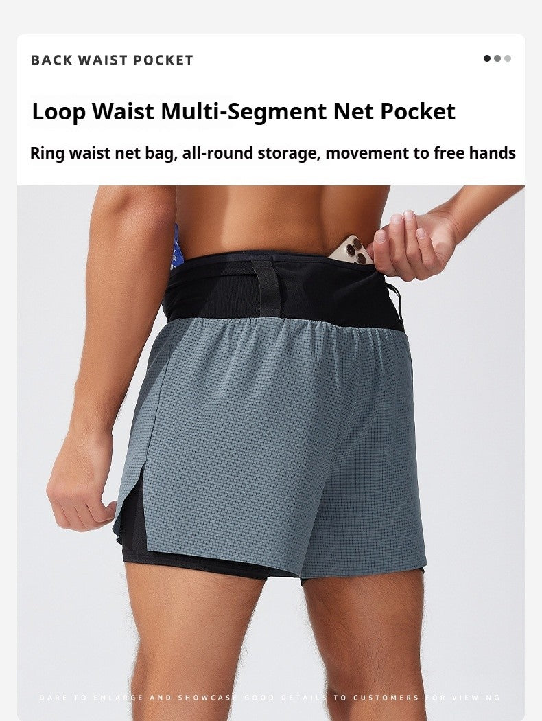 Men's Trail Running Shorts Quick Dry Double Layer with Liner & Waist Pocket Marathon Hiking Outdoor Training Athletic Breathable