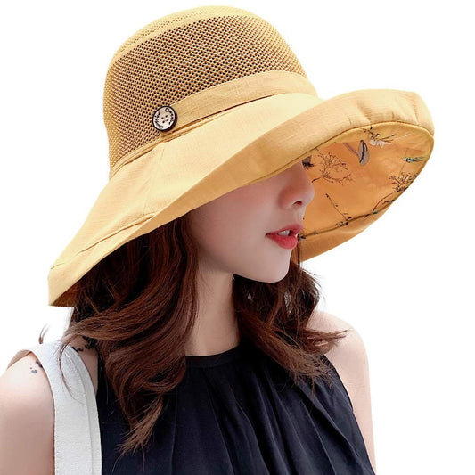 Chapéus de Sol de Tela para Mulheres, Chapéu de Sol de Verão UV UPF Dobrável com Aba Larga e Tira de Queixo, Chapéus de Sol para Homens e Mulheres com Proteção UV, Chapéu de Sol com Proteção de Pescoço
