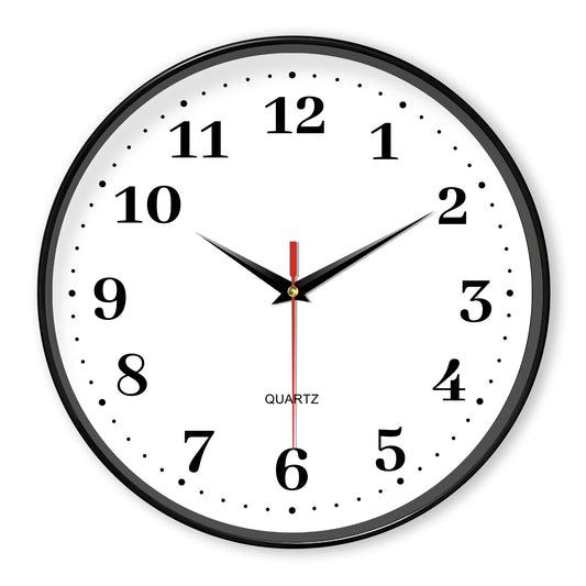 An 8-inch silent wall clock, modern white wall clock with simple design, battery operated quartz clock, adorns the family living