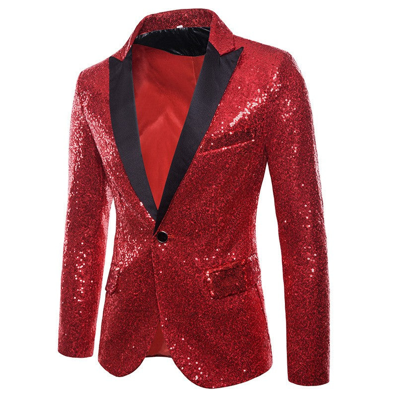 Fashion Men Luxurious Sequin Suit Jacket Green / Silver Men's Bar KTV Stage Dress Male Blazer Coat