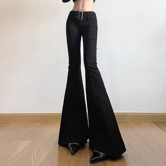 Women's Black Jeans Flare Pants Y2k Retro Emo 2000s Streetwear Fashion Trousers Harajuku Wide Yoga Pants 90s Aesthetic Clothes